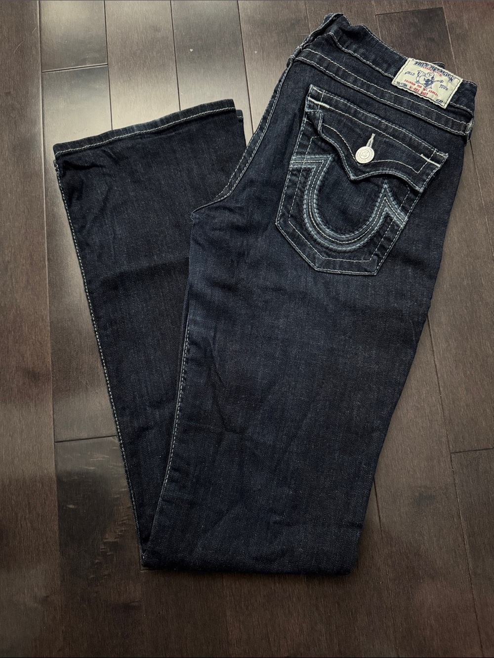True Religion Dark Indigo Bootcut Jeans with Contrast Stitching